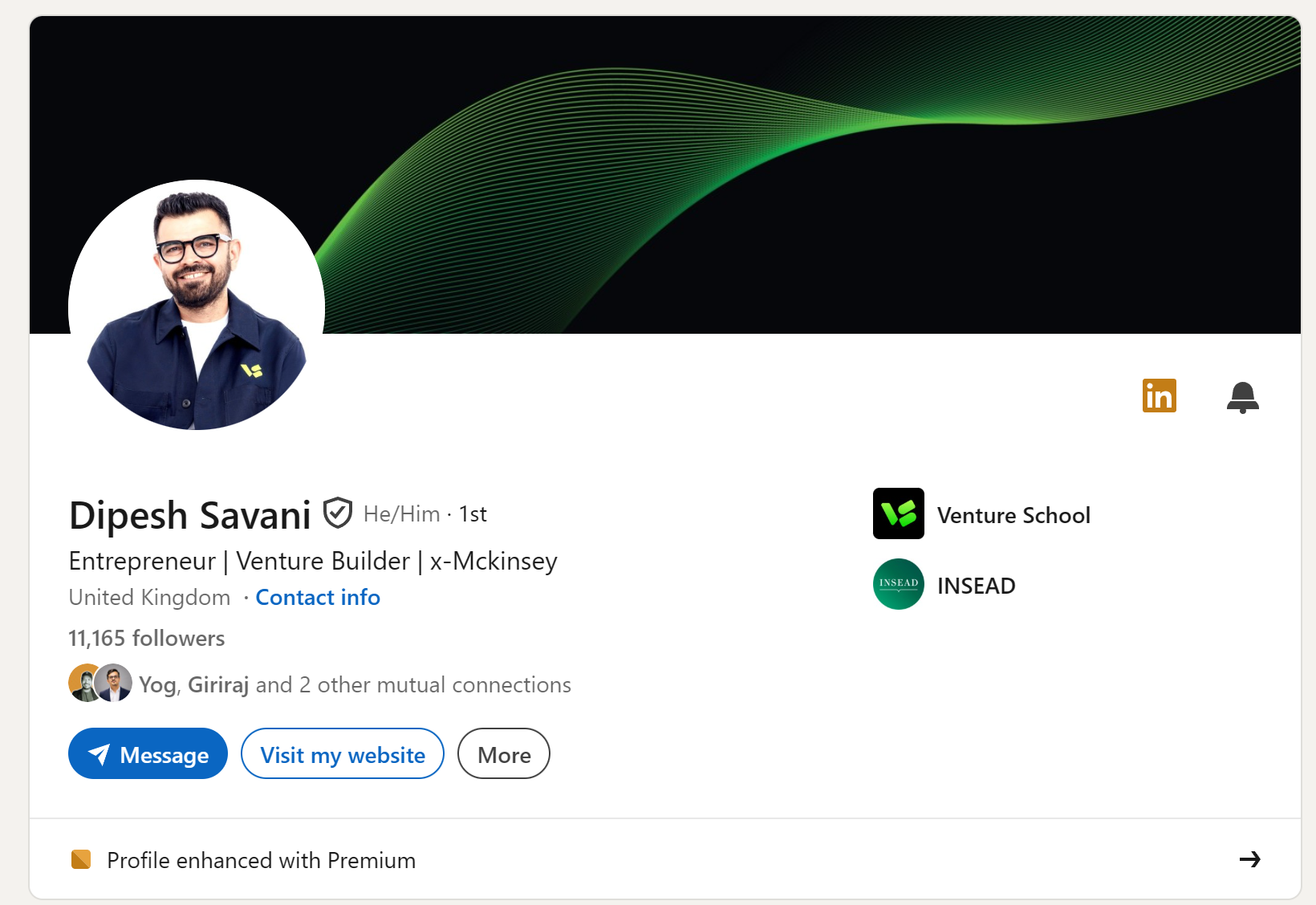 Dipesh Savani's LinkedIn profile header